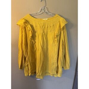 Terra & Sky Golden Yellow Flowy Blouse Top Womens Size 2X 3/4 Length 22-24W